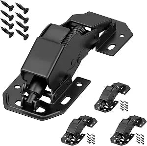 TONITRUI 90 Degree Surface Mount Cabinet Hinges, No Cup Hole Drilling Soft Silent Close Hinges, Heavy Duty Cabinet Hardware for Kitchen Cupboard Wardrobe, Black (4 Pack)