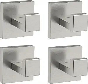 Square Wall-Mount Robe Towel Hooks, 4-Pack, Brushed Nickel