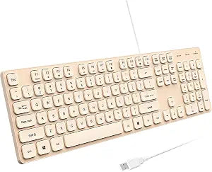 Wired USB Keyboard, Comfortable Quiet Chocolate Keys, Durable Ultra-Slim Computer Keyboard Wired(QWERTY) for PC, Windows 11/10/8/7/XP (Milk Tea, Wired Keyboard for Windows)