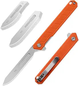 OLITANS G046 Mecha Mini Slim Folding Scalpel with 5pcs #24 and 5pcs #60 G10 Handle with Liner Lock, Utility EDC Pocket Knife with Back ClipOrange