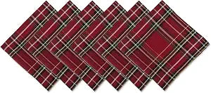 DII Holiday Dining Table & Kitchen Dcor Metallic Fabric, Christmas Napkin Set, 20x20, Red Tartan Plaid, 6 Piece