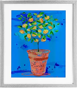 Potted Lemons Vivid Blue Kitchen, 13 x 16 Inch Framed Print Under Glass