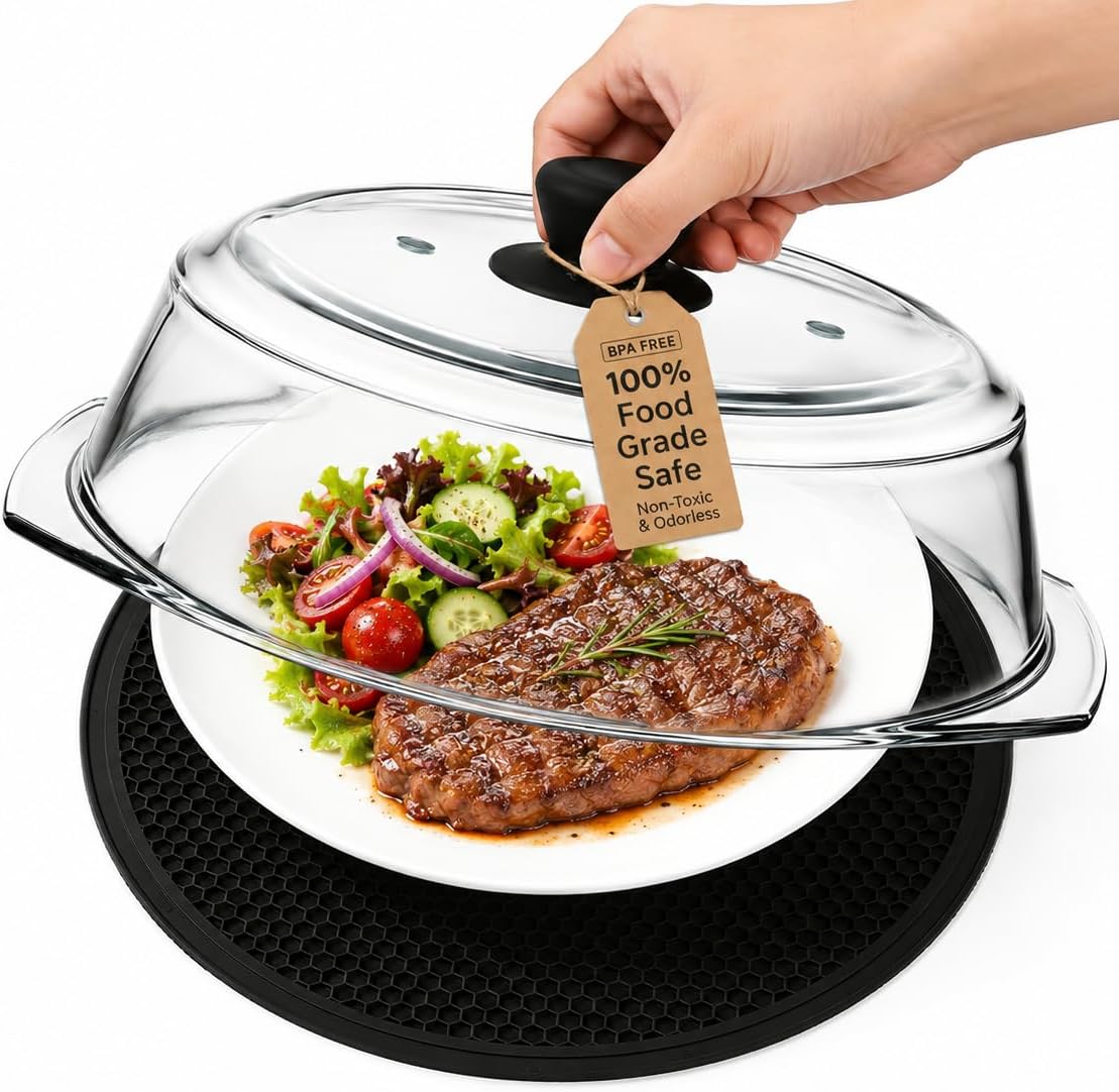 2 in 1 Glass Microwave Splatter Cover with Silicone Mat 10 Inch