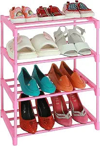 LNYZQUS Small Kids Shoe Rack, 4 Tier Pink Shoe Organizer Shoe Shelf for Closet,Stackable Narrow Shoe Stand Slim Zapateras Organizer,Cute Toddler Shoe Rack Floor for Women & Girls-Full Pink
