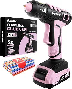 EZARC 12V Cordless Hot Glue Gun, 15s Fast Heating, 50 Glue Sticks, Pink