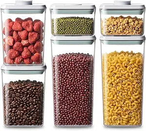 Pop Airtight Food Storage Containers with Lids Stackable Containers for Kitchen Pantry Organization Ideal for Cereal Snacks Flour Sugar Coffee and Spaghetti (gray, 6 pcs)