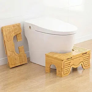 Bamboo Toilet Stool Adjustable Heights,Foldable Potty Stool for Adult