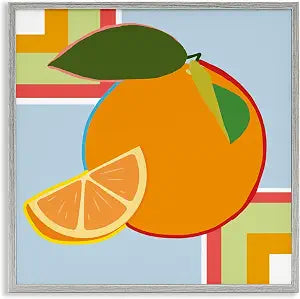 Geometric Orange Fruit Still Life, 17 x 17 Inch Framed Gicle Print