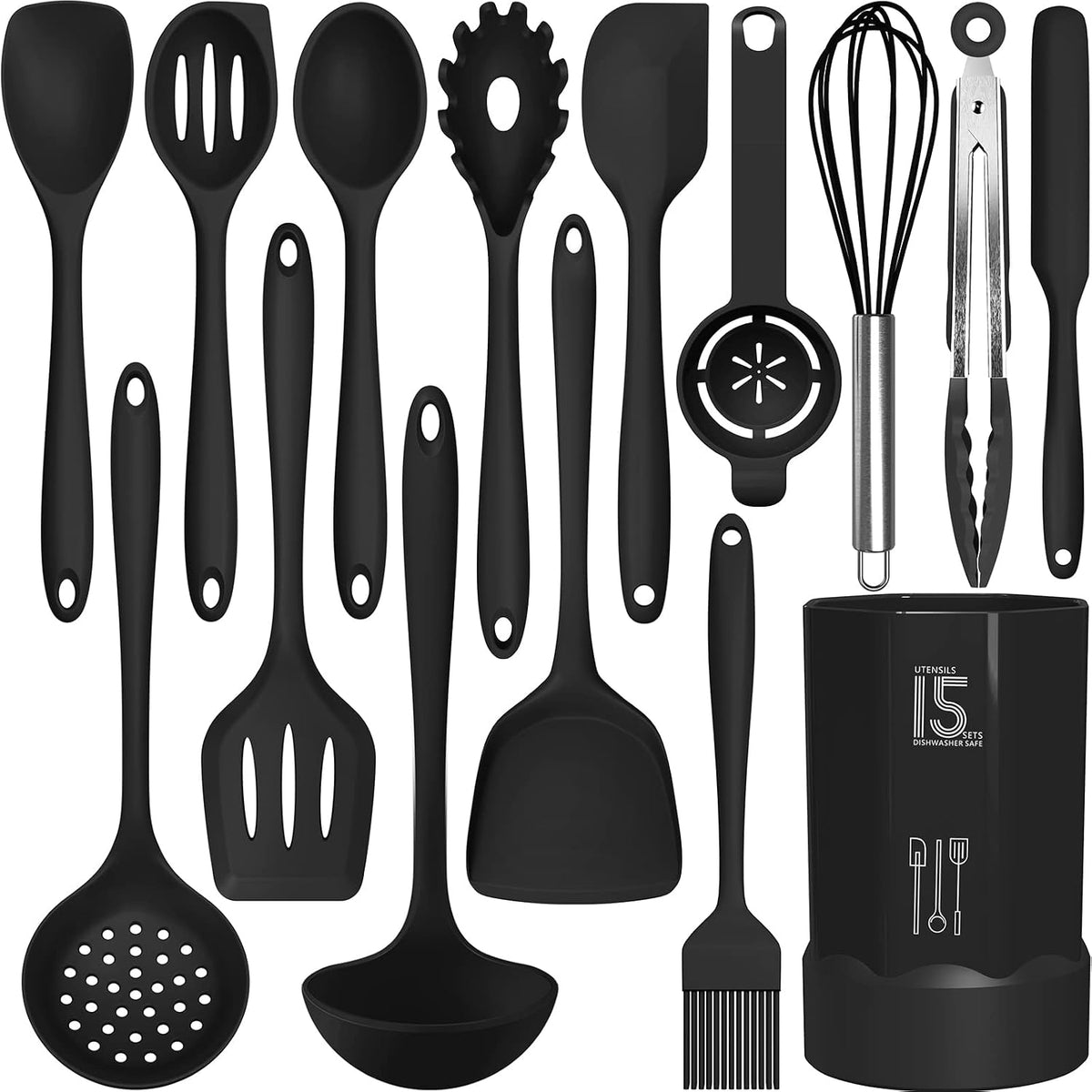 AOTHOD Silicone Cooking Utensils Set - 446F Heat Resistant Kitchen Utensils,Turner Tongs,Spatula,Spoon,Brush,Whisk,Kitchen Utensil Gadgets Tools Set for Nonstick Cookware,Dishwasher Safe (BPA Free)