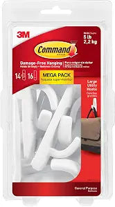 Command Large Utility Hooks, 14 Hooks and 16 Strips, Damage-Free Hanging Wall Hooks with Adhesive Strips, No Tools Adhesive Hooks for Hanging, Organization and Storage (Pack of 2)