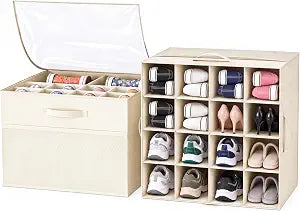 Shoe Organizer for Closet, Foldable Shoe Storage with Adjustable Dividers