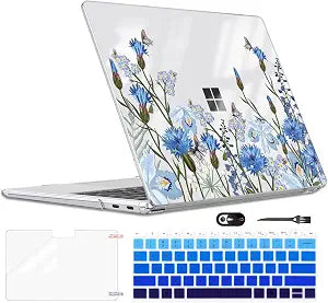 Case Compatible with 13 inch Microsoft Surface Laptop 2025 Copilot+PC (Model 2095), Printed Pattern Plastic Hard Shell Case for Microsoft Surface Laptop 13-inch 2025, Tropical Blue Flowers