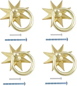 Uenhoy 4 Pcs Gold Octagonal Star Cabinet Knob Pulls Ring Handle w/Screws