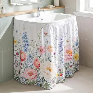 Sink Skirt for Bathroom, Under Sink Curtain Pedestal Skirt Self adhesive