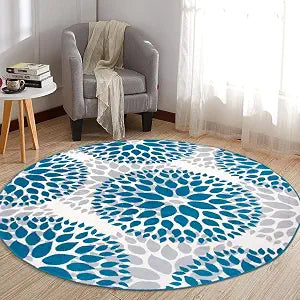 Rugshop Floral Circles Modern Non-Shedding Living Room Round Rug Blue 6'6"