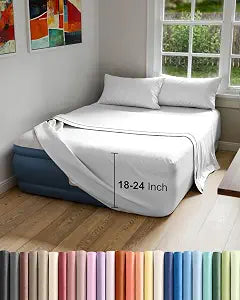 Air Mattress Sheet Set for Queen Size - 4 Piece Extra Deep Pockets - White