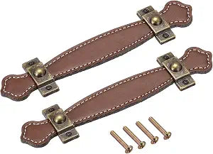 uxcell Leather Handle, 6.3" 2Pcs Surface Leather Furniture Handles, Door Handle Strap Suitcase Dresser Drawer Knobs Pulls Replacement, Brown