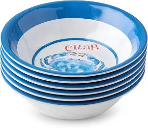 Beach House Crab Melamine All-Purpose Bowls  Set of 6, 22 oz., Durable, Shatterproof, Lightweight & Dishwasher-Safe