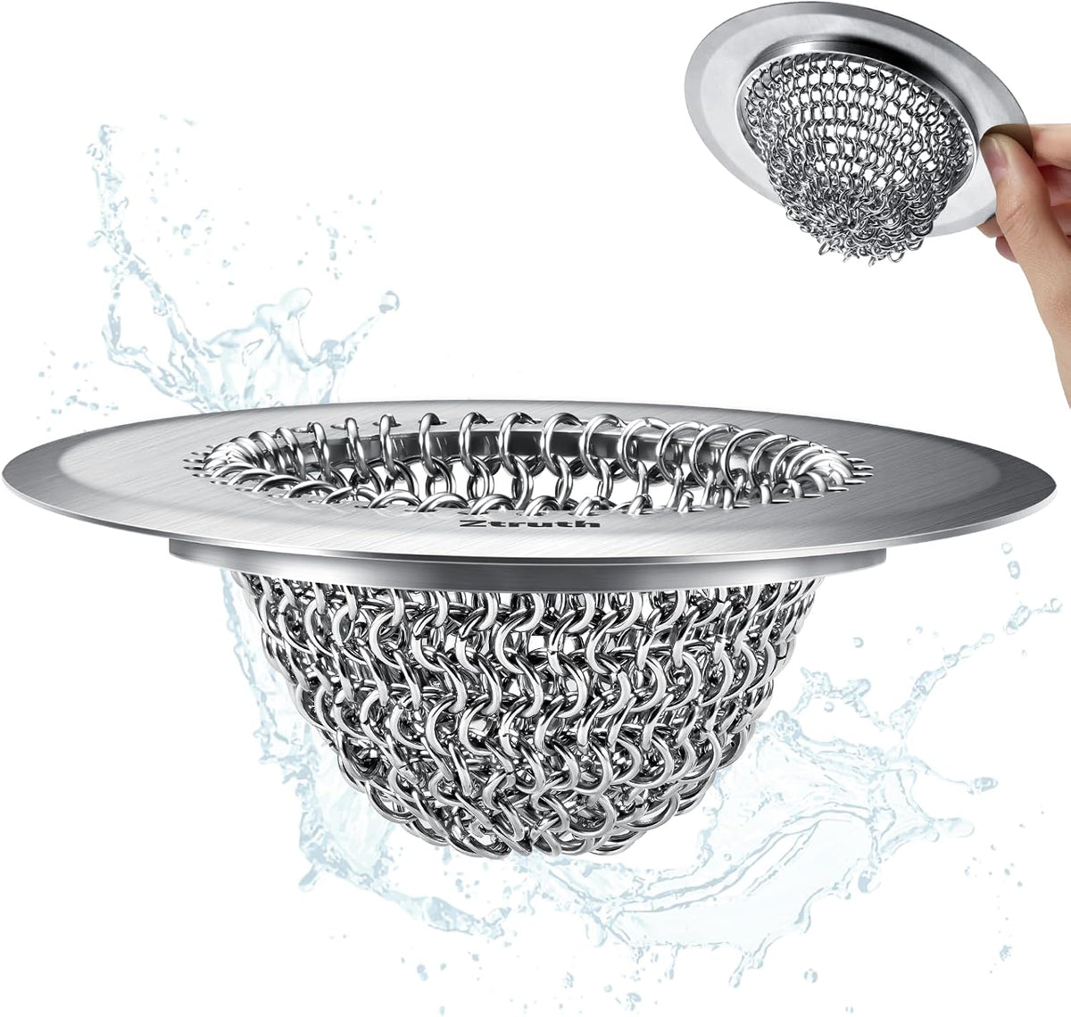 Kitchen Sink Drain Strainer, Flip-Clean Mesh Basket with Anti-Slip Ring