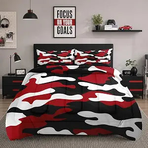 Queen Comforter Set, 3 Pieces Camo Red Bedding, All Season