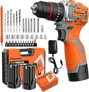 Brushless Cordless Drill Set, 16.8V 4-in-1 Electric Drill Driver with Impact Function, 50 N.m Power Drill Kit with 36 Accessories, 2 Batteries, Metal Chuck, 35 Torque Settings & Toolbox