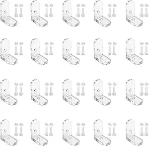 20Pcs Clear Acrylic Corner L Bracket 90 Degree Right Angle Brackets Support Shelf Corner Brace with Screws Nuts for Furniture Shelves Acrylic Wooden Boxes Boards Cabinets Display Racks