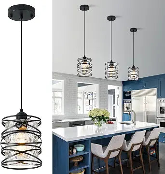 Black Mini Pendant Light Fixture 1-Pack Kitchen Island Pendant Lighting