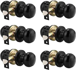 Probrico (6 Pack Round Passage Door Knob(Non-Locking Knobs), Keyless Doorknobs Interior/Exterior Door Lockset,Passage Knobs for Hallway/Closet,Black Finish Modern Design Door Hardware