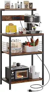 Sweetcrispy 23.6'' Small Bakers Rack with Power Outlet for Kitchen Storage