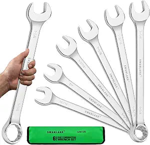 SAE Wrench Set, Large Wrench Set, 6-Piece 15/16, 1", 1-1/16", 1-1/8", 1-3/16", 1-1/4" Long Big Box End Wrenches Tools Set with Rolling Pouch, 12 Point Combination Wrenches Sets