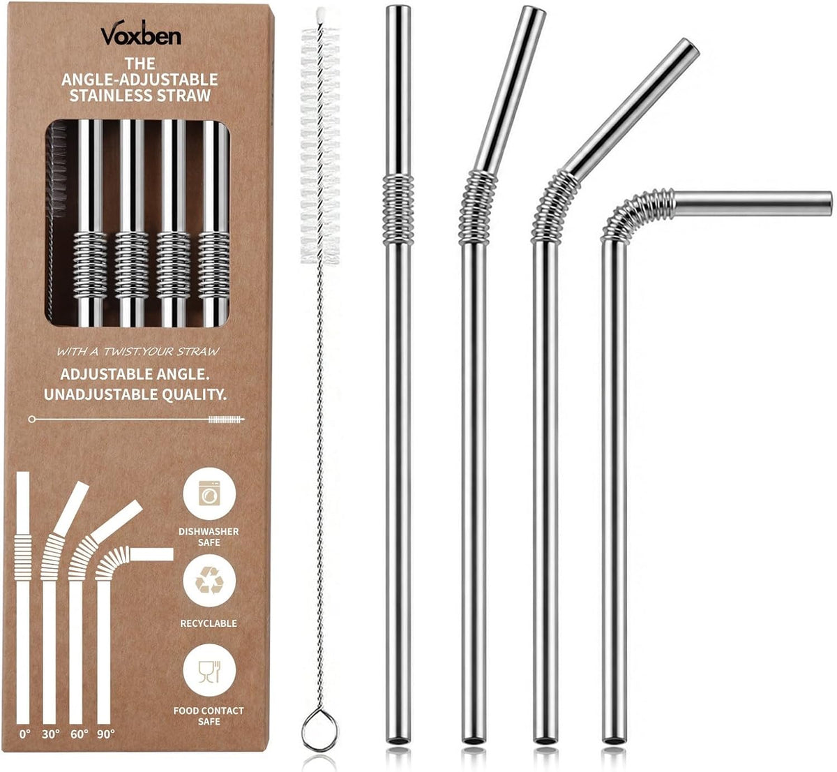 4-Pack Bendable Stainless Steel Straws, 9" Reusable Metal Straws