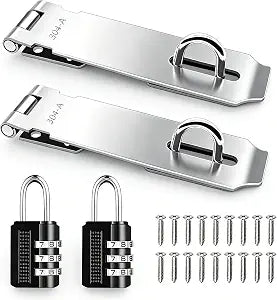 2Pcs Door Locks Hasp Latch,5 Inch 304 Stainless Steel Safety Packlock Clasp Hasp Lock Latch,Hinge Lock Padlock with Screws for Gates,Doors,Cabinets, Closets and More