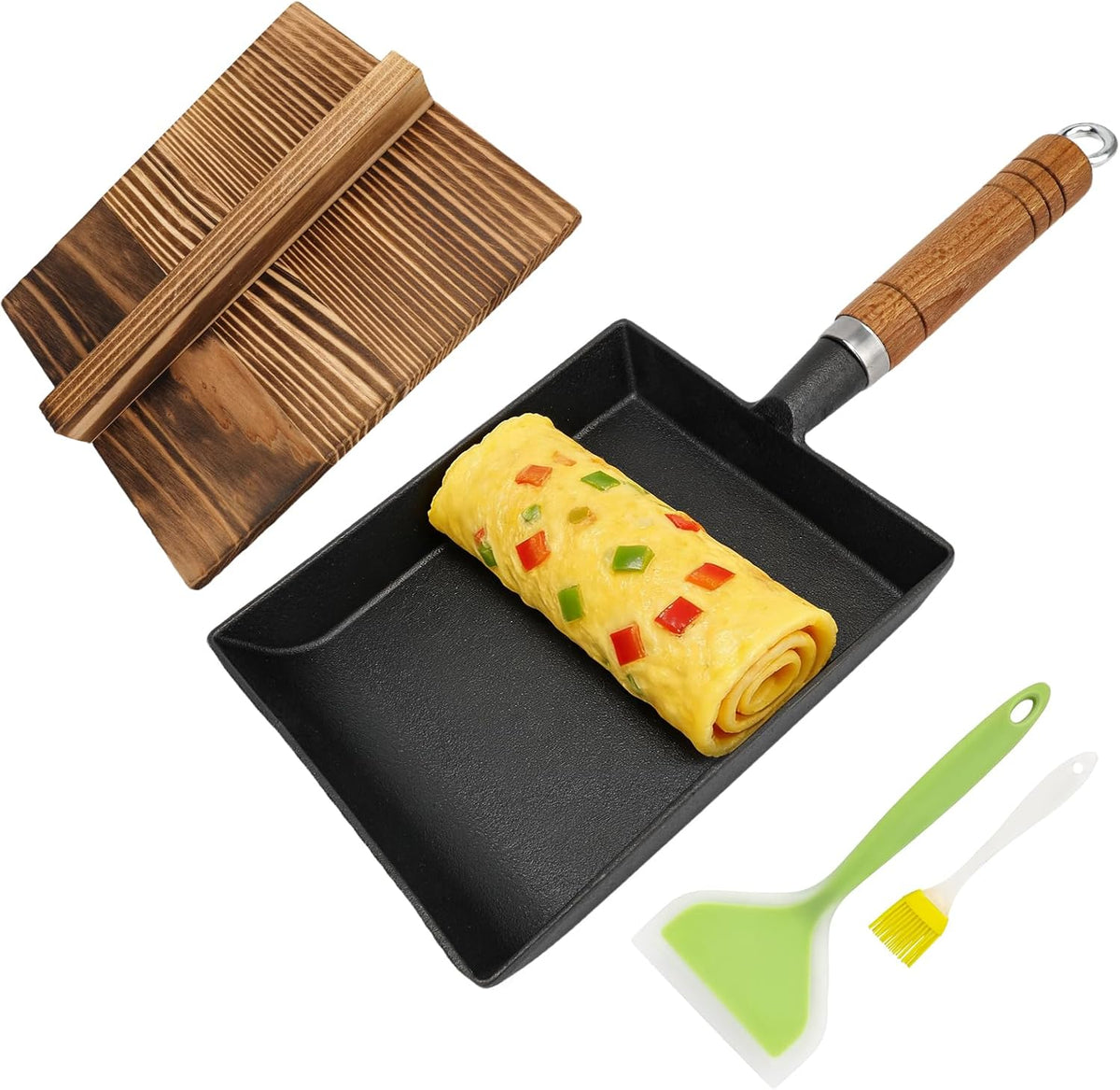 13.94x5.9 Inch Cast Iron Japanese Tamagoyaki Omelette Pan Set