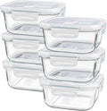 Square Glass Containers with Lids, 3 cup/24 oz, 6 Pack