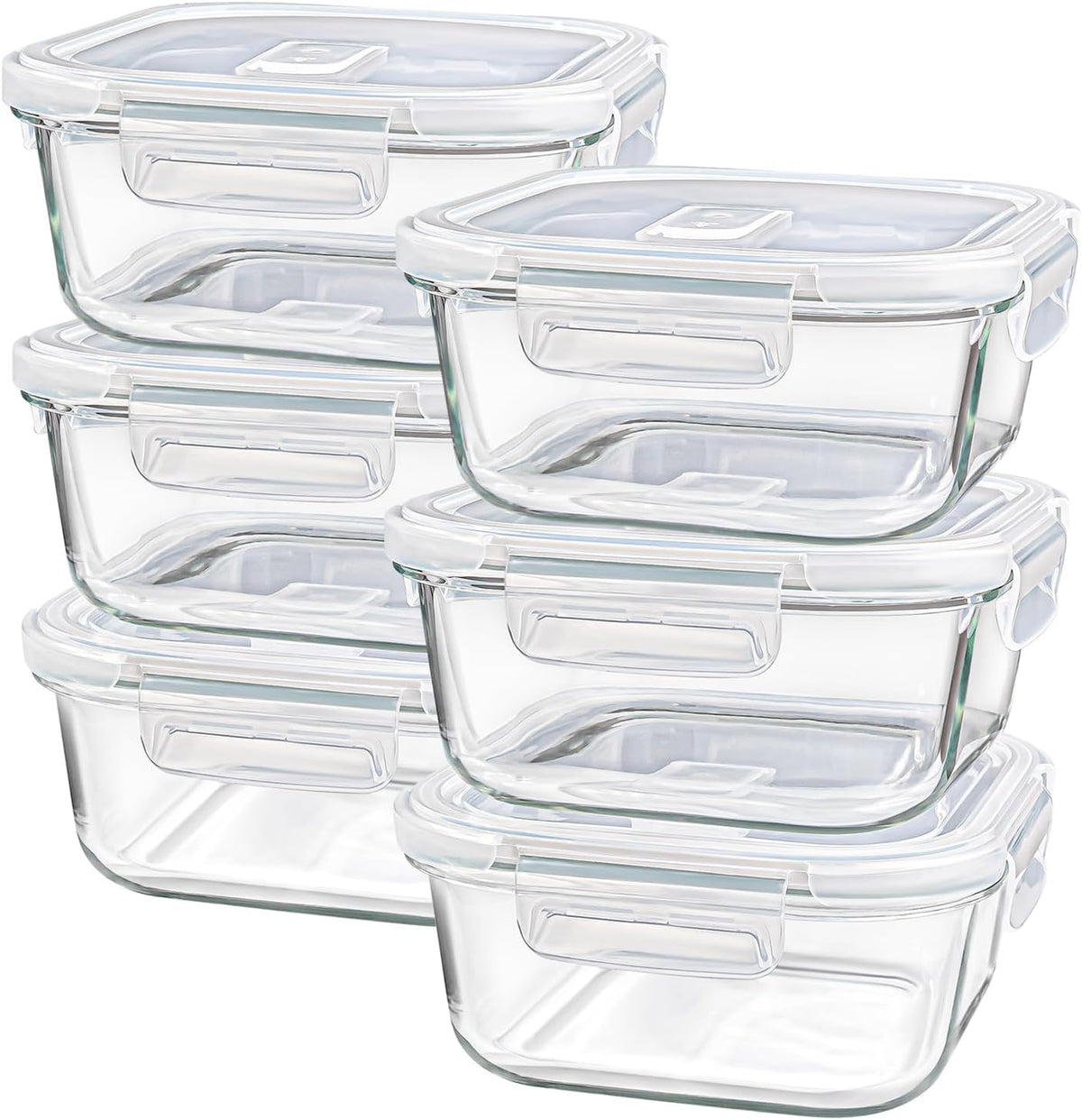 Square Glass Containers with Lids, 3 cup/24 oz, 6 Pack