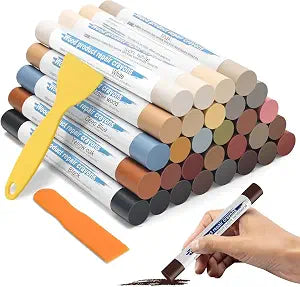 30+2P Wood Filler Sticks, 30 Colos Wood Filler Putty Wax Crayons Furniture Repair Kit Putty Stick for Baseboard Cabinets Furniture Floors(with 2 Scrapers)
