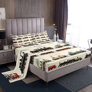 Feelyou Kids Vintage Train Sheet Set Queen Size Boys Girls