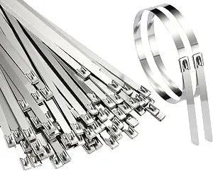Extra-Wide Metal Zip Ties 15.8 Inch - 304 Stainless Steel Zip Ties Heavy Duty 100pcs | Self-Locking Cable Ties for Chain Link Fence/Outdoor/Electrical/Farms | 300lb Capacity (0.31"W)