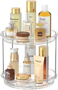 360 Rotating Makeup Organizer, 2 Tier Skincare & Perfume Holder for Bathroom Counter, Clear Spinning Vanity Tray, Lazy Susan Turntable Organizer for Dresser, Kitchen Cabinet
