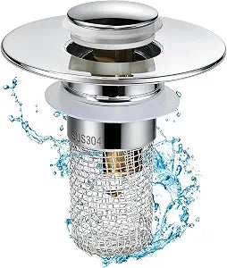 Universal Bathroom Sink Stopper & Hair Catcher, Stainless Steel Drain Filter Strainer, Anti-Clog Pop Up Drain Stopper for US Standard Bathroom Sinks (1PCS)