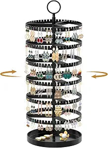 MODOWEY Rotating Earring Holder Organizer Tree Display Stand, 6 Tiers Black