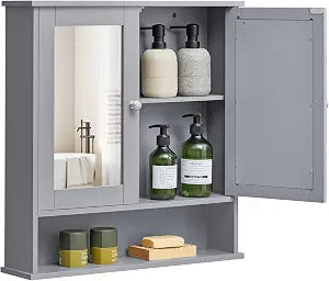 VASAGLE Bathroom Cabinet with Mirror, Wall-Mounted, 2 Mirrored Doors