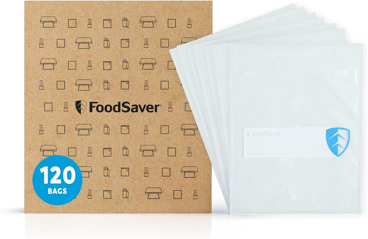FoodSaver Pint Vacuum Seal Bags, 120 Count Pre-Cut BPA-Free Freezer Bags, Align to Seal & Tear to Open for Food Storage, Sous Vide, and Meal Prep