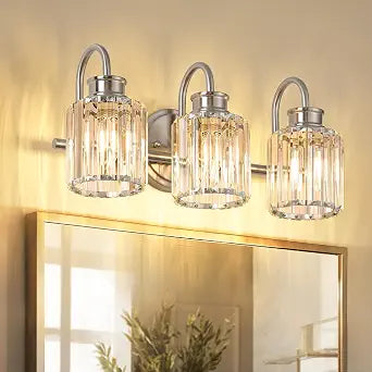 Brushed Nickel Bathroom Light Fixtures with K9 Crystal Lampshade Bathroom Lighting Over Mirror Vanity Lights for Living Room,Bedroom,Restroom,Hallway 3 Lights
