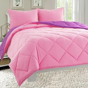 Elegant Comfort All Season Light Weight Down Alternative Reversible 3-Piece Comforter Set, King, Pink/Purple