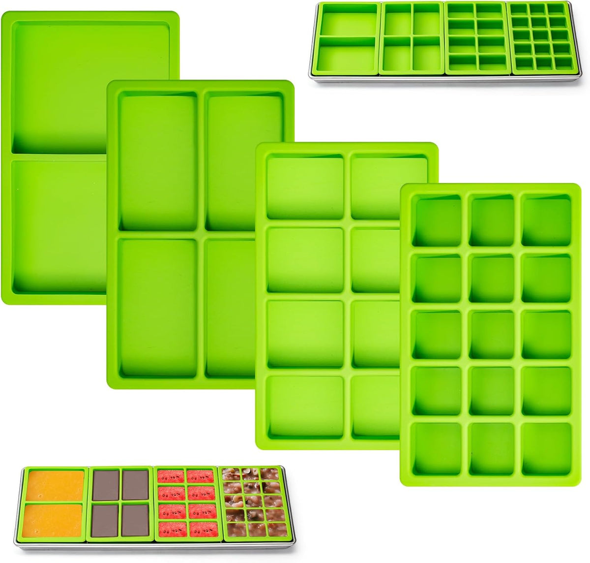 Mix Cavity Silicone Tray Dividers for Harvest Right Freeze Dryer Medium and Small Trays, 4 Pieces Green Silicone Trays for Harvest Right Freeze Dryer Accessories