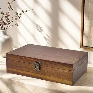 Wooden Keepsake Box with Hinged Lid  13.78 Large Memory Storage Organizer for Photos, Letters, Jewelry & Time Capsules, Rustic Home Decor Gift Box