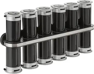 Zevro Zero Gravity Wall-Mount Magnetic Spice Rack, Black/Silver - Set of 12