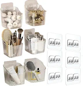 6Pack small Wall Mount Organizer, Adhesive Cabinet Door Storage Bins, Clear Makeup Container, Stackable Organizer Basket for Kitchen, Bathroom, rv, Pantry, OfficeRefrigerator Small Items storage