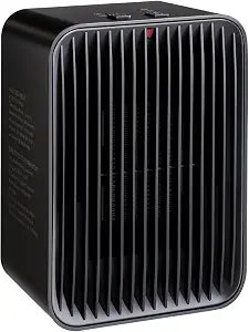 Amazon Basics Portable Ceramic Space Heater, Small Electric Heater for Indoor Use With 3 Heat Settings, Temperature Control, Lightweight (1.7 LBS), 520 w, Black, 5.1"L x 3.5"W x 7"H